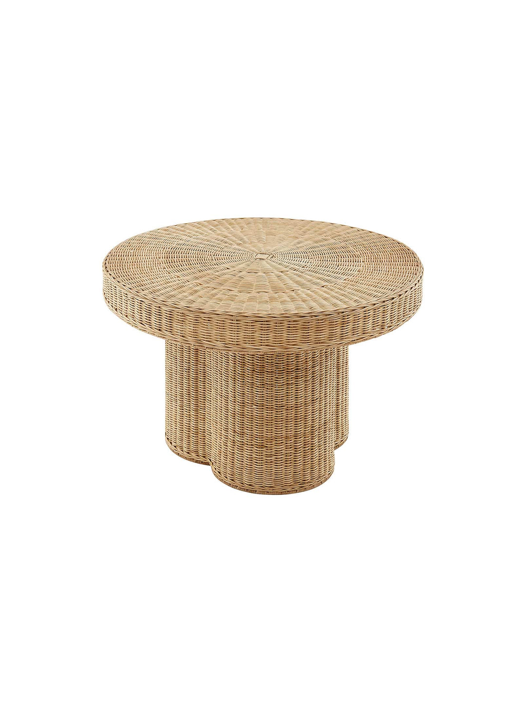 Table basse Ainsley : rotin tressé et silhouette sculpturale raffinée.