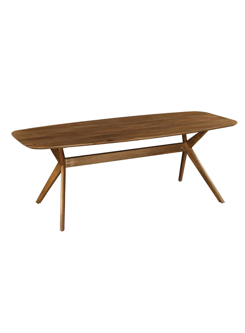 Table à dîner Arcadia élégante et conviviale, fabriquée en bois de manguier aux finitions naturelles.