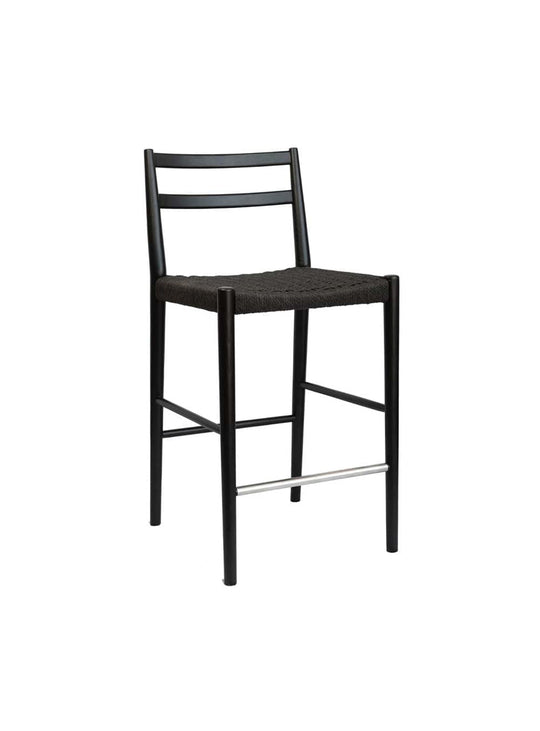 Tabouret de comptoir Arizona en bois massif et corde tressée, style intemporel. noir