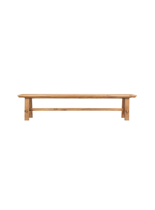Banc Artisan en bois de teck recyclé, charme rustique et élégance naturelle.