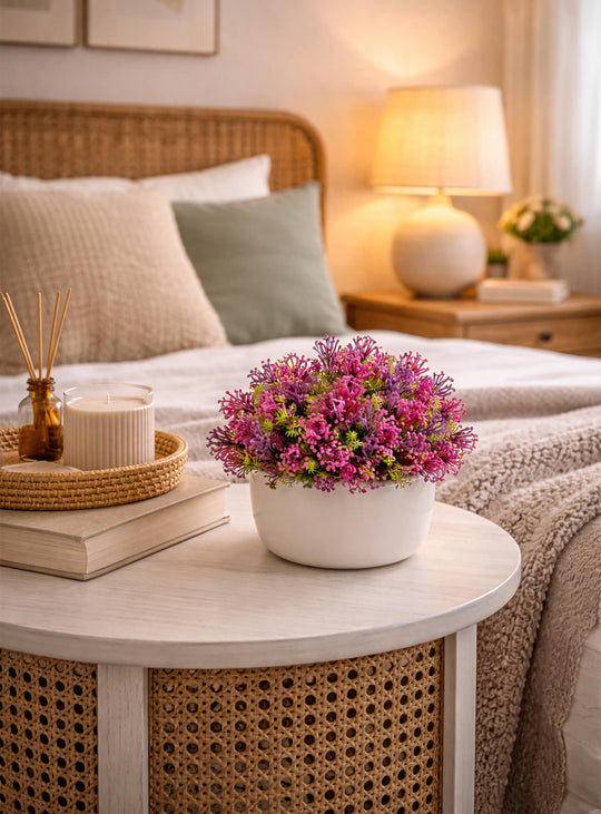 Petit bouquet de baies artificielles, parfait sur table, étagère ou rebord de fenêtre. pourpre