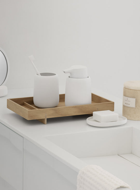 Porte-savon salle de bain SONO blomus : sobriété et fonctionnalité. Blanc.