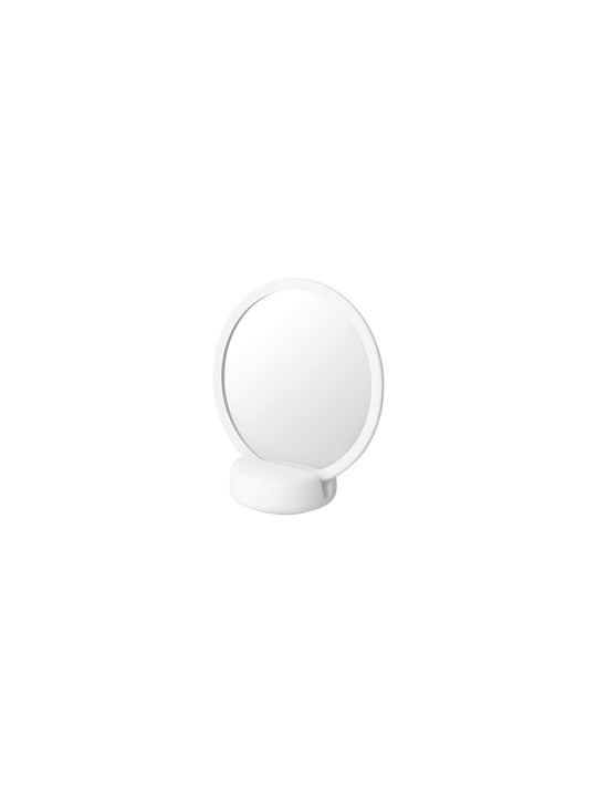 Blomus SONO : miroir beauté compact avec base stable et finition mate. Blanc.