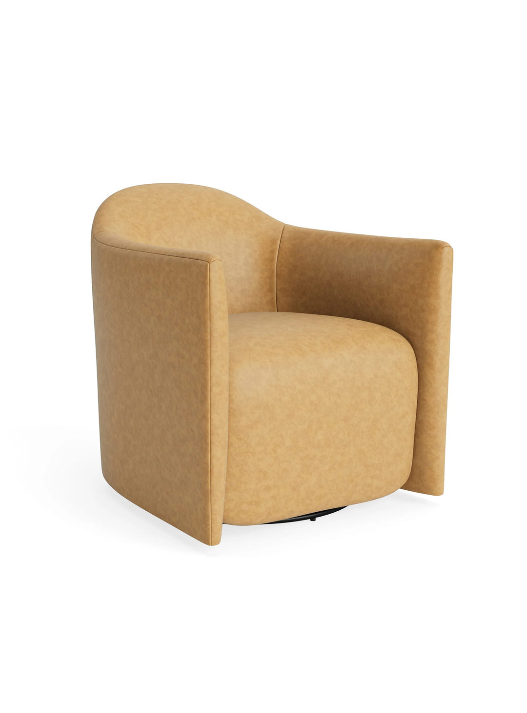 Fauteuil Blu Dot About Face, fauteuil contemporain à la silhouette monolithique. camel leather