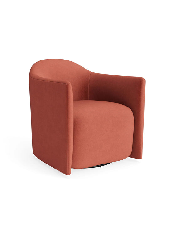 Fauteuil Blu Dot About Face, fauteuil pivotant au style minimaliste. tomato velvet