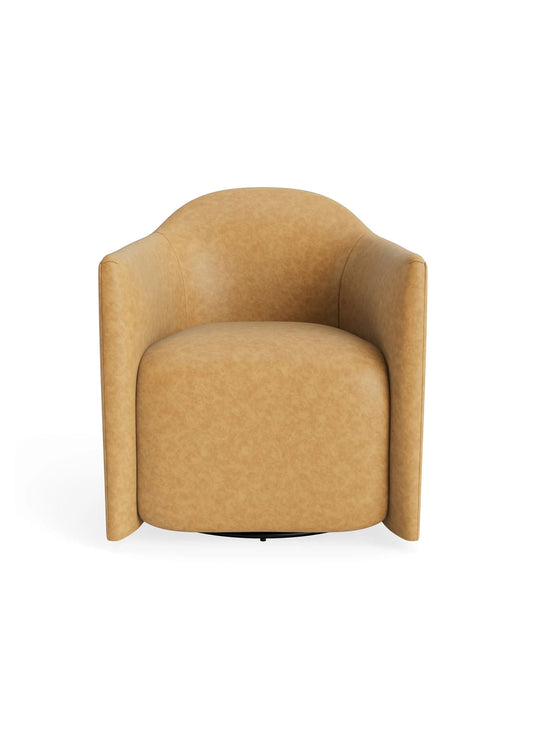 Fauteuil Blu Dot About Face, structure en bois massif et finitions soignées. camel leather