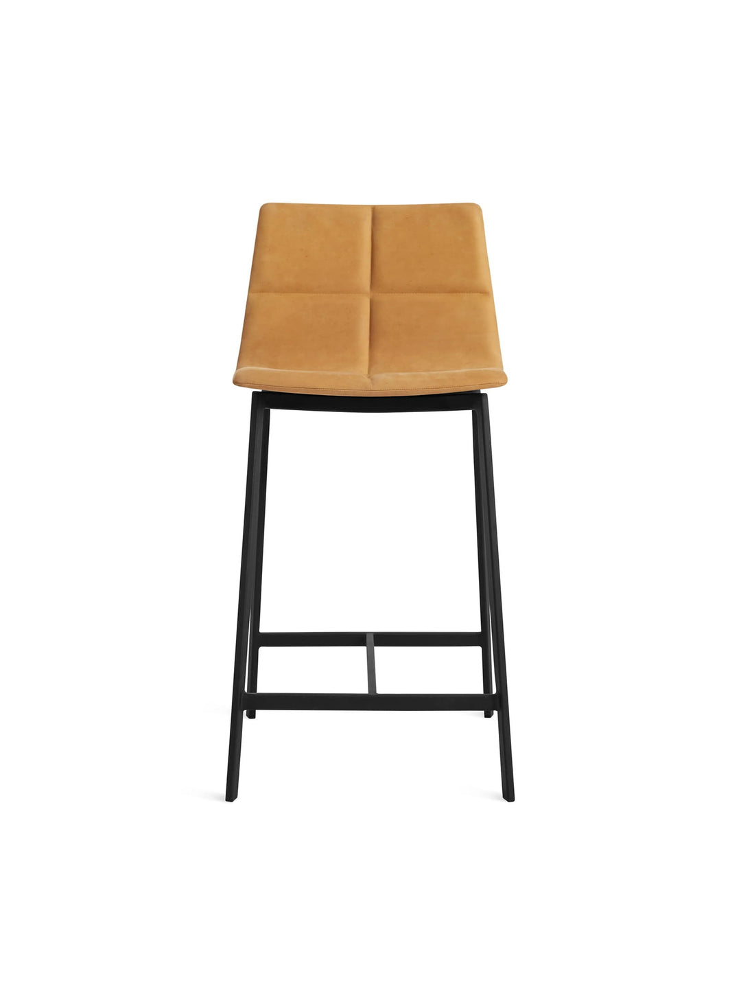 Tabouret de comptoir Between Us Blu Dot : tabouret design, structure métal et bois. camel leather