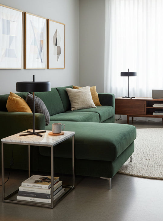 Lampe design Bobber Blu Dot : lumière douce, proportions équilibrées et finition soignée. Noir.