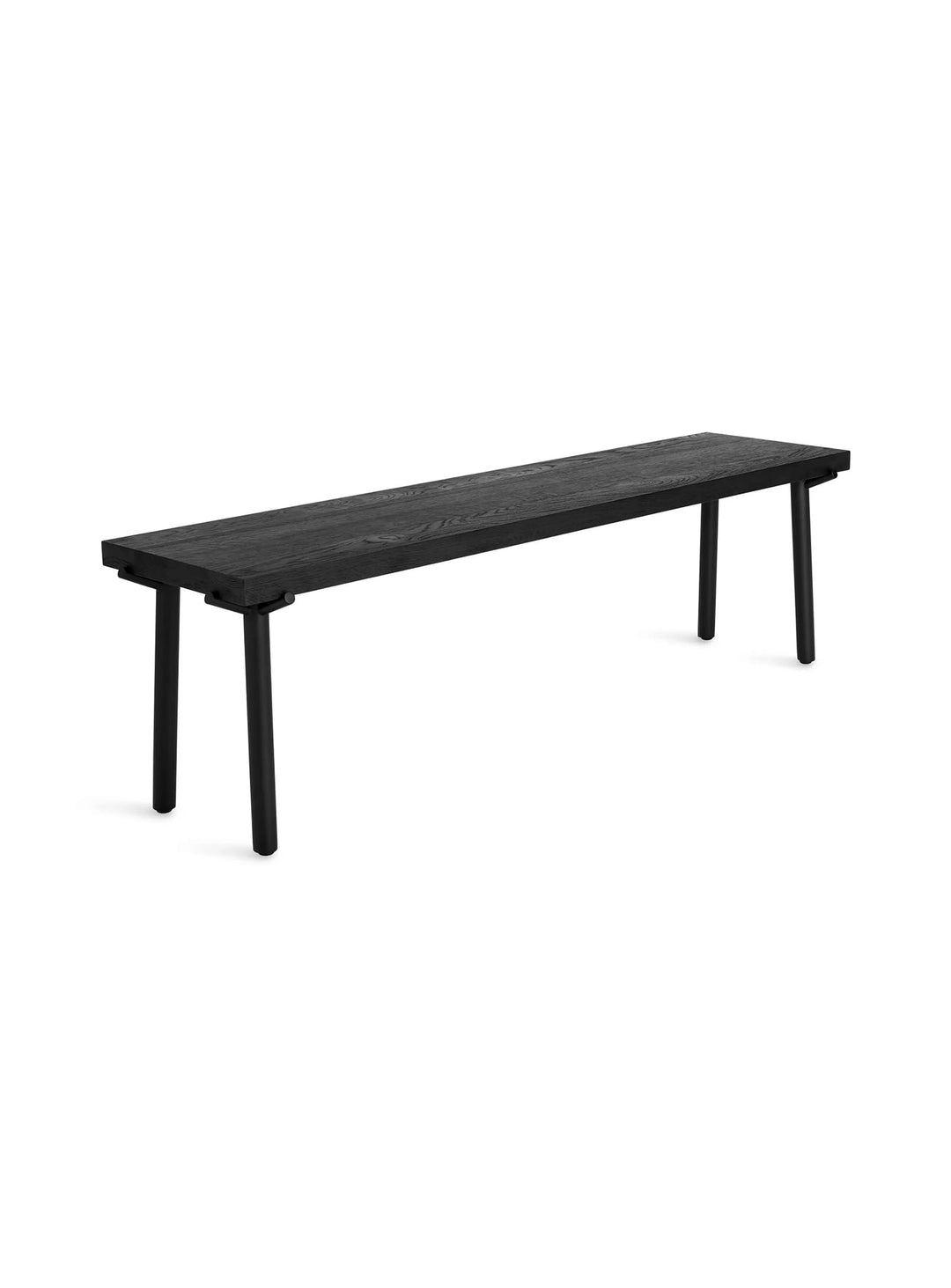 Le banc Blu Dot Branch allie chêne massif brossé et piètement en acier laqué. chene noir