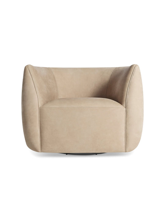 Council Blu Dot : fauteuil large et cosy avec structure bois et base acier. Pierre.