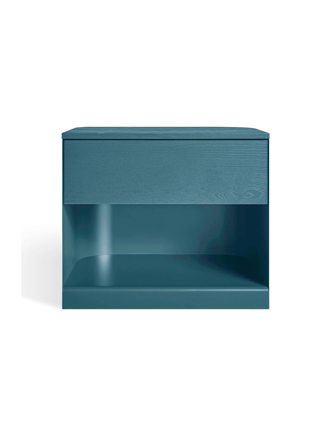 Table de chevet Dally Blu Dot, un meuble design en acier et placage de frêne laqué. space blue