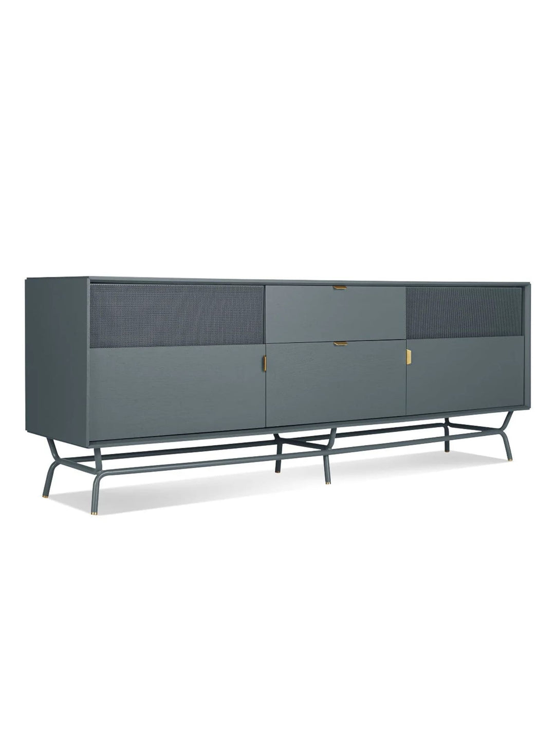 Buffet Dang Blu Dot : une pièce design avec façades perforées graphiques. bleu marine