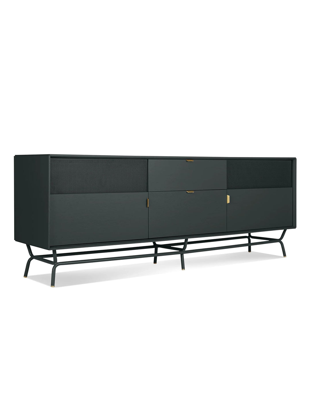 Buffet Dang Blu Dot : élégance contemporaine et détails en laiton sophistiqués. vert marine