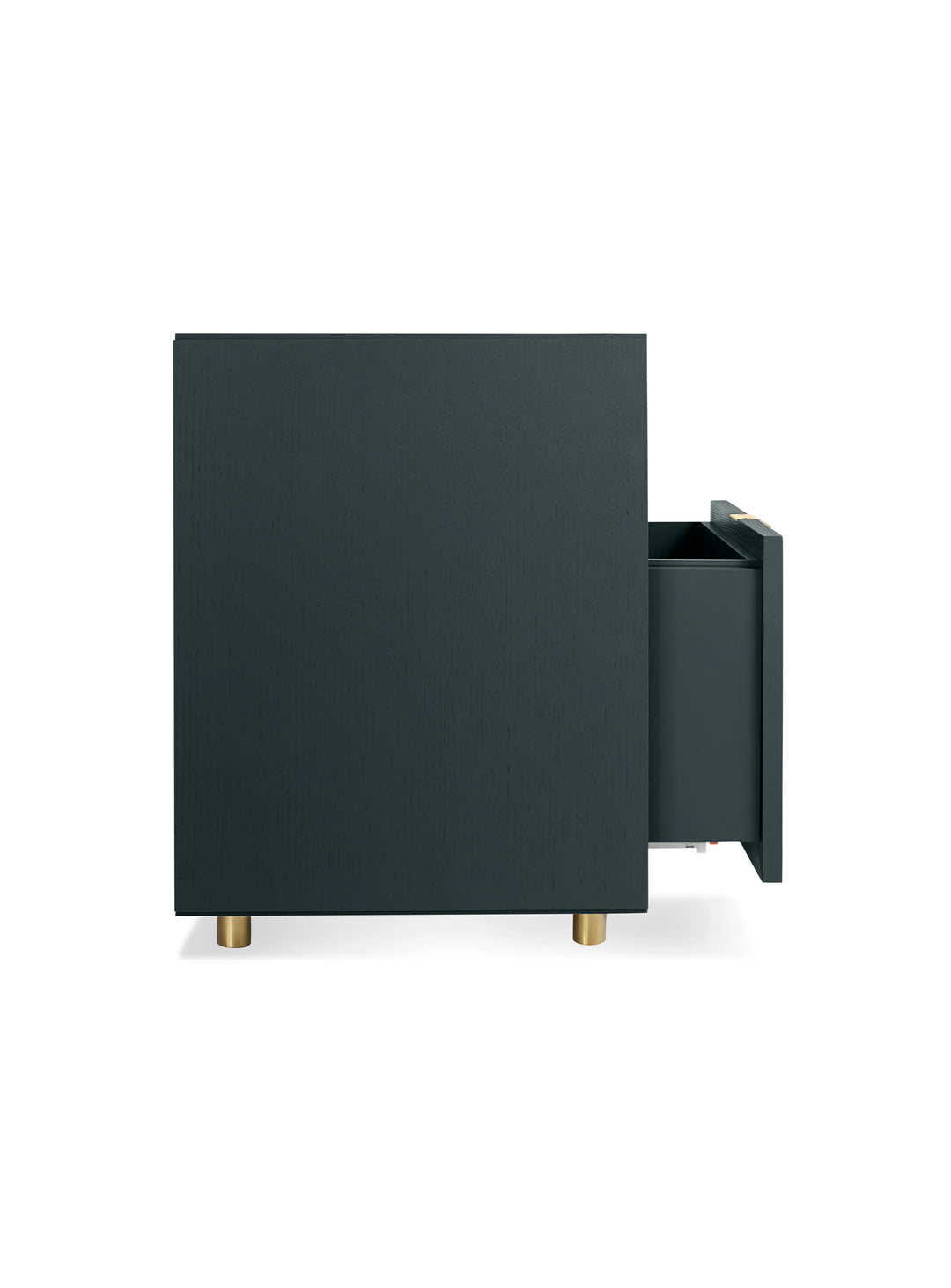 Classeur à tiroirs Blu Dot Dang avec placage bois, base en acier et détails raffinés en laiton. vert marine