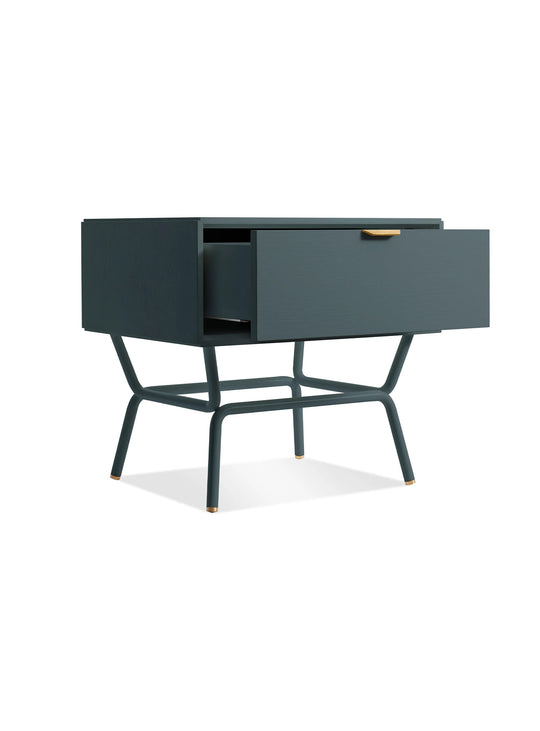 Table de chevet Blu Dot Dang, idéale pour une chambre moderne. bleu marine