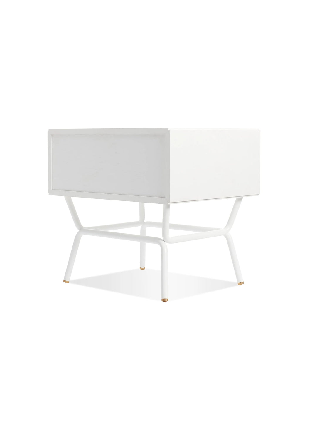 Table de chevet Blu Dot Dang, bois, acier et laiton pour un style raffiné. blanc