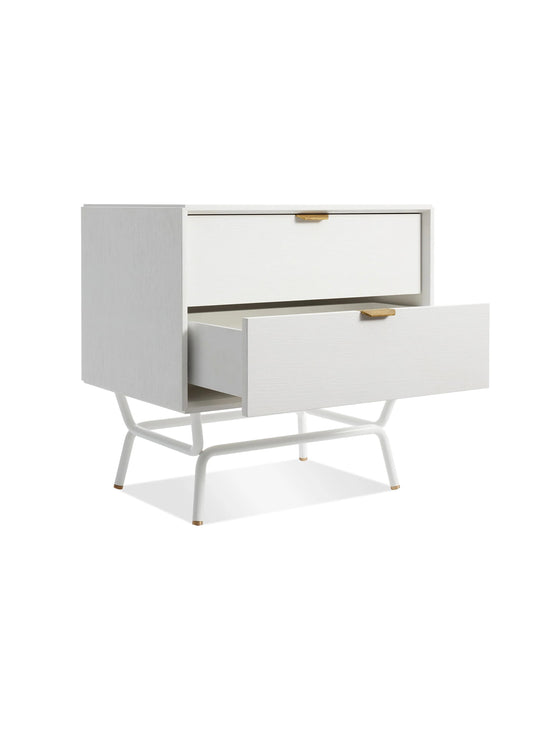 Table de chevet Blu Dot Dang, meuble contemporain livré assemblé. blanc