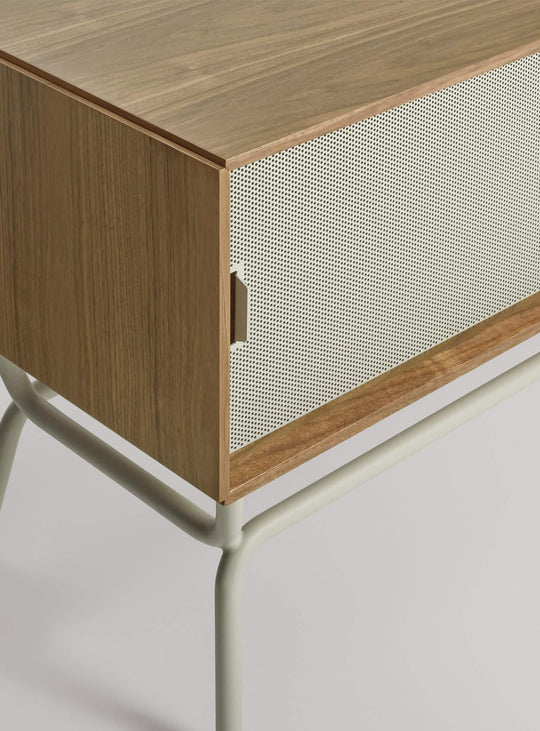 Meuble TV Dang : structure bois-acier et look graphique. Noyer.