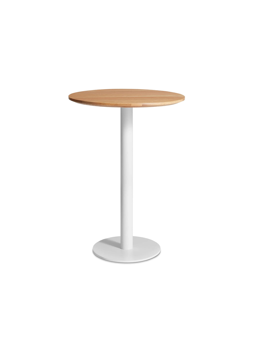 Table hauteur de bar Easy de Blu Dot, idéale pour café du matin ou apéro improvisé. chene, blanc