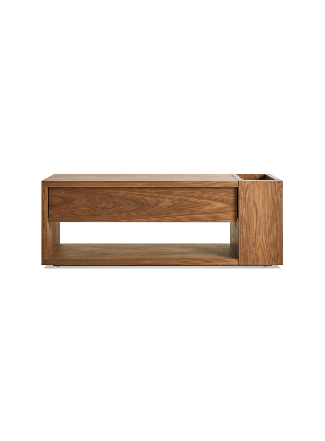 Banc Go Forth Blu Dot : banc moderne, bois et compartiments pratiques. noyer