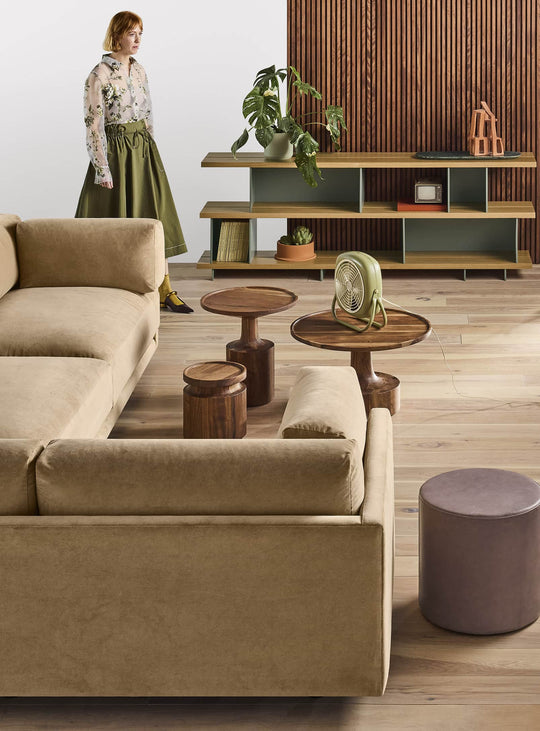 Bibliothèque Happy Day, design sculptural et sans vis. vert, chene