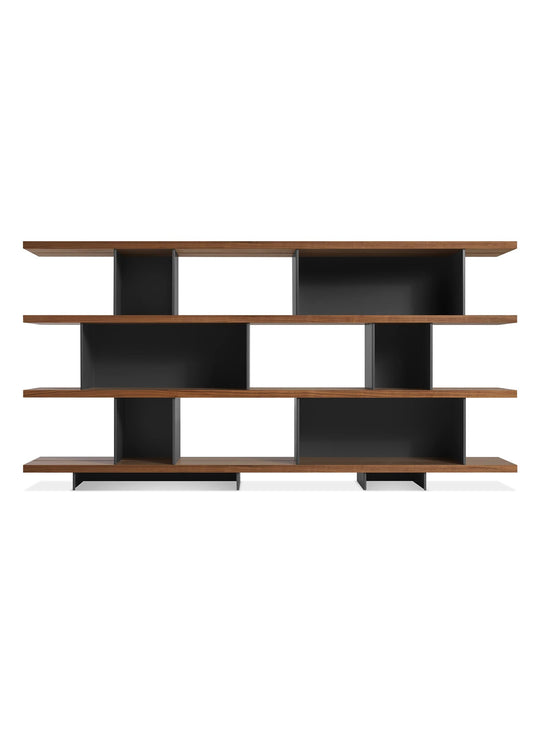 Bibliothèque Happy Day 4, mariage parfait du bois et du métal. noir, noyer