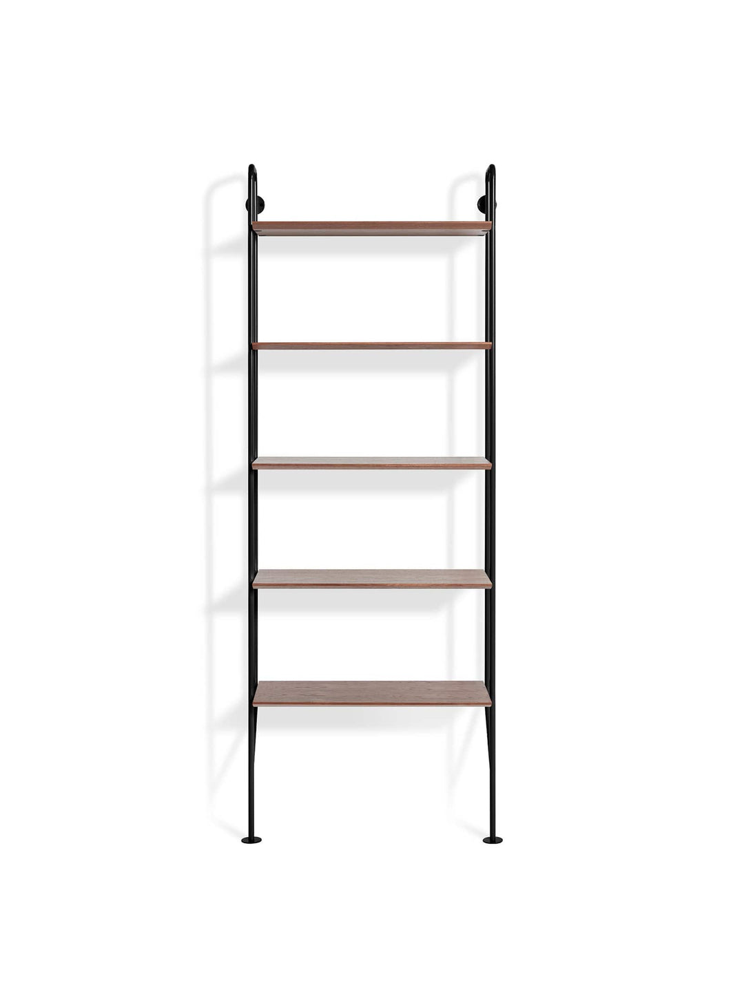 Bibliothèque Hitch de Blu Dot : structure ouverte et style épuré. Noir et noyer.