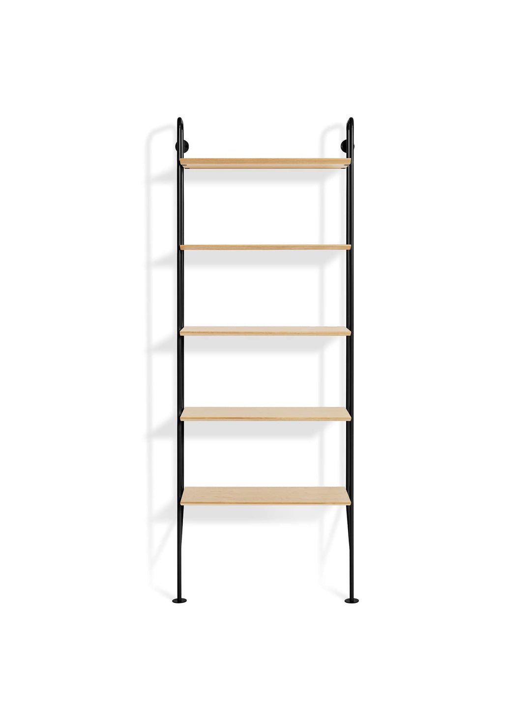 Blu Dot Hitch : bibliothèque design pour salon, bureau ou espace créatif. Noir et chêne blanc.