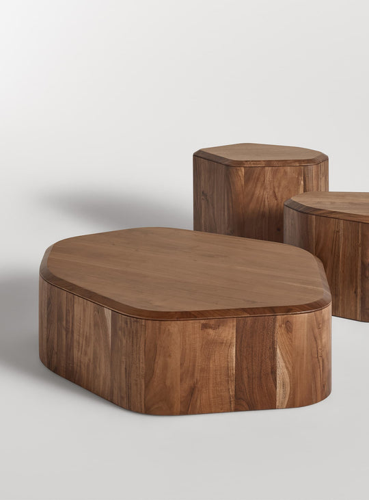 Table à café Blu Dot Hoard en bois massif, parfaite seule ou avec les tables d'appoint Hoard. acacia