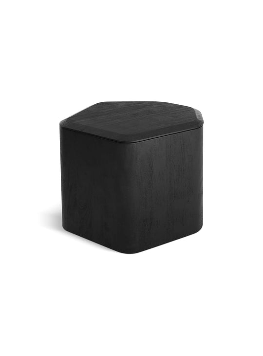 Table d'appoint Hoard Blu Dot : un meuble en bois d'acacia avec rangement secret et style sculptural. noir