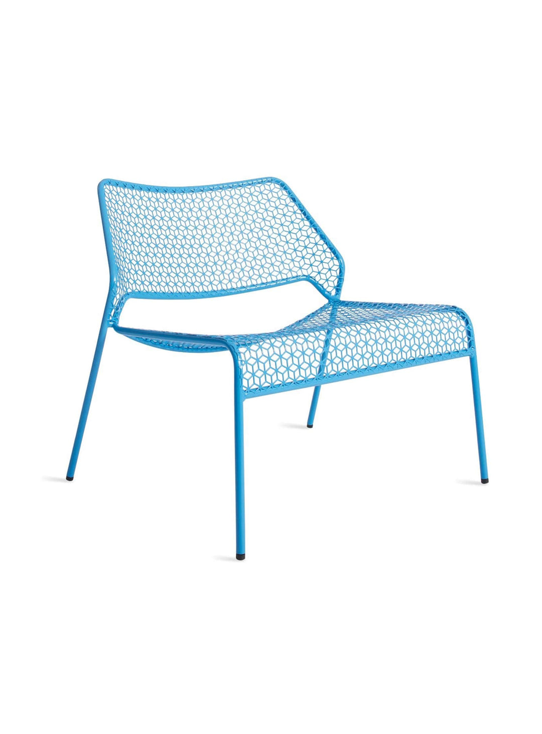 Chaise lounge Hot Mesh de Blu Dot : assise généreuse et silhouette épurée. Bleu.