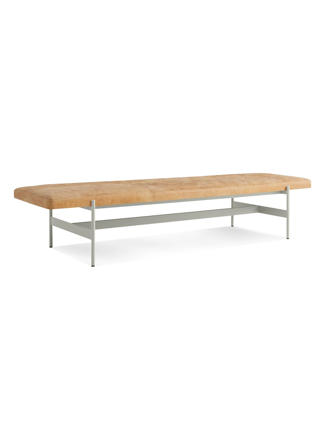 Banc Jumbo Blu Dot : banc design, cuir ou tissu et look minimaliste. camel leather