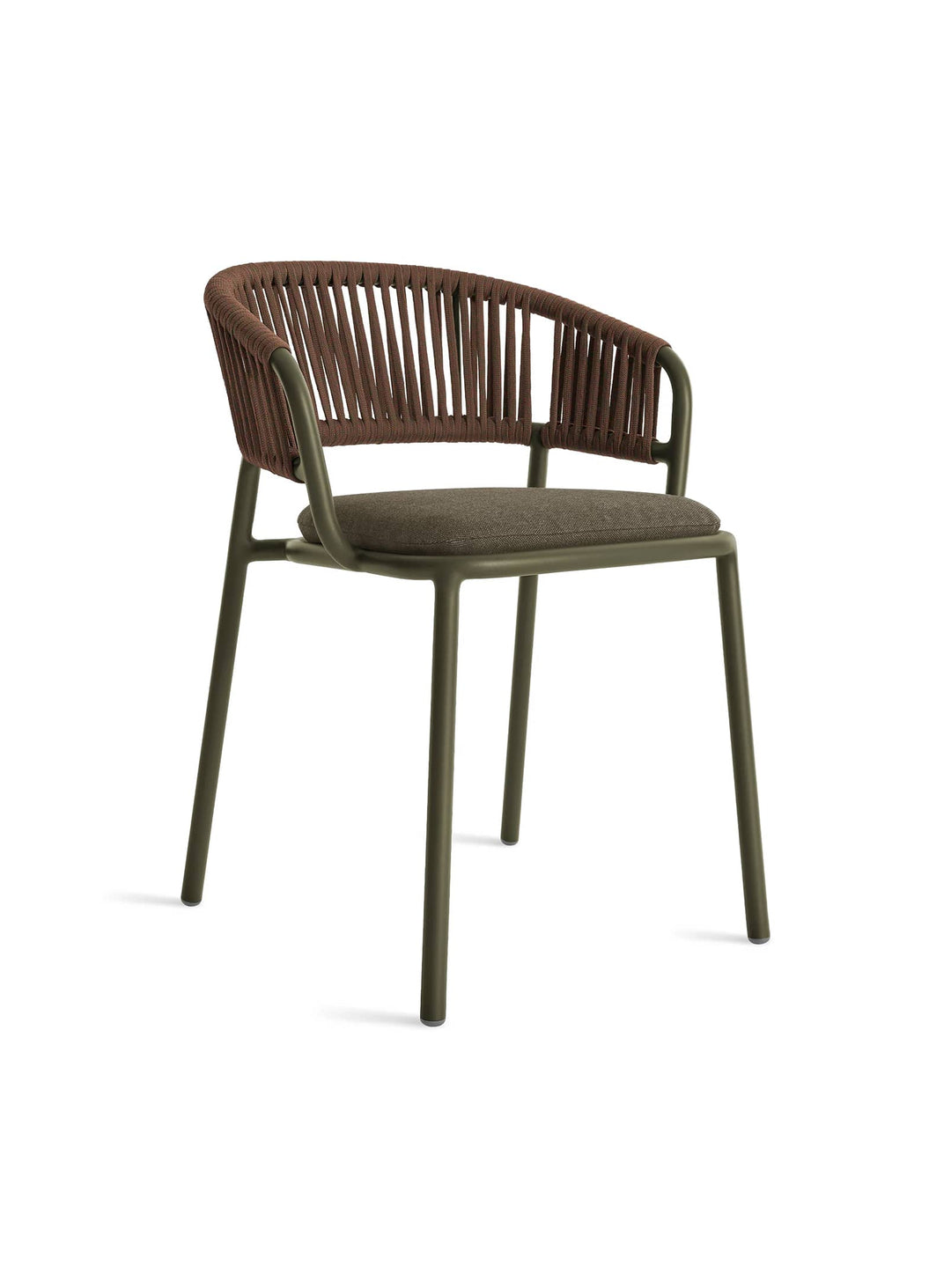 Chaise Mate Blu Dot, chaise de jardin moderne au dossier enveloppant. toohey olive