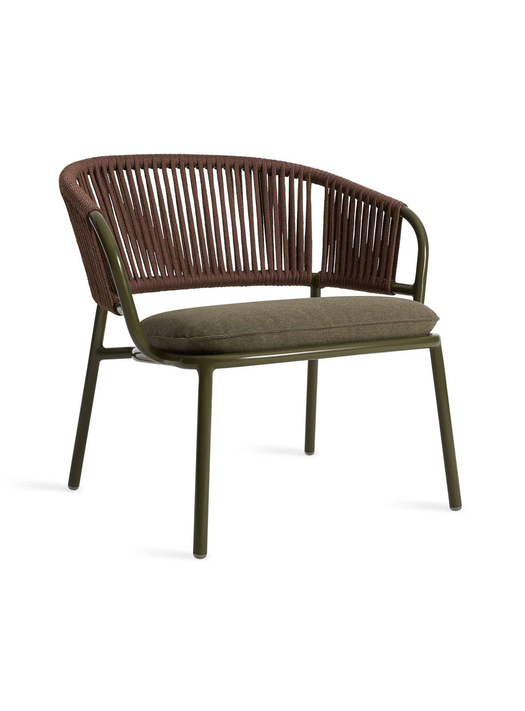 Fauteuil Mate Blu Dot, fauteuil lounge extérieur aux lignes arrondies élégantes. toohey olive