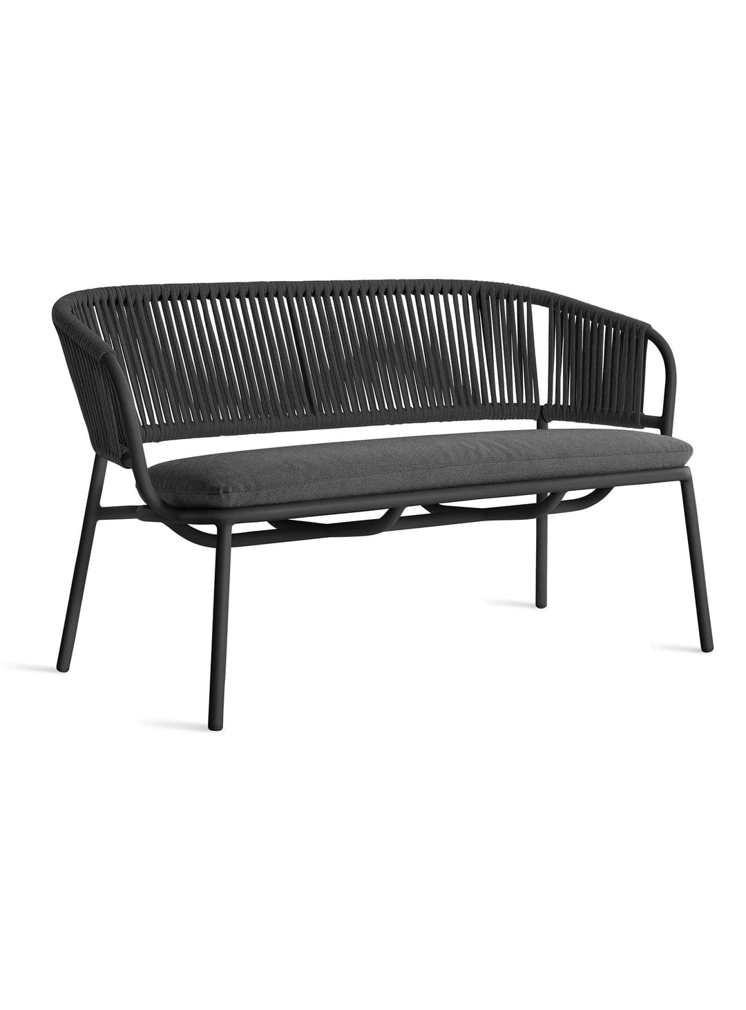 Sofa Mate Blu Dot, canapé extérieur design en aluminium et cordage tressé. toohey charcoal