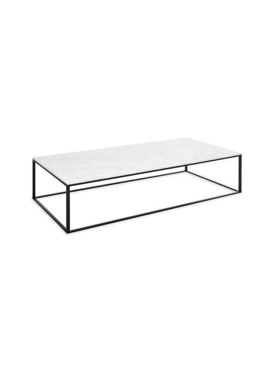 Table à café rectangulaire Minimalista Blu Dot : un meuble raffiné aux lignes épurées. marbre blanc, noir