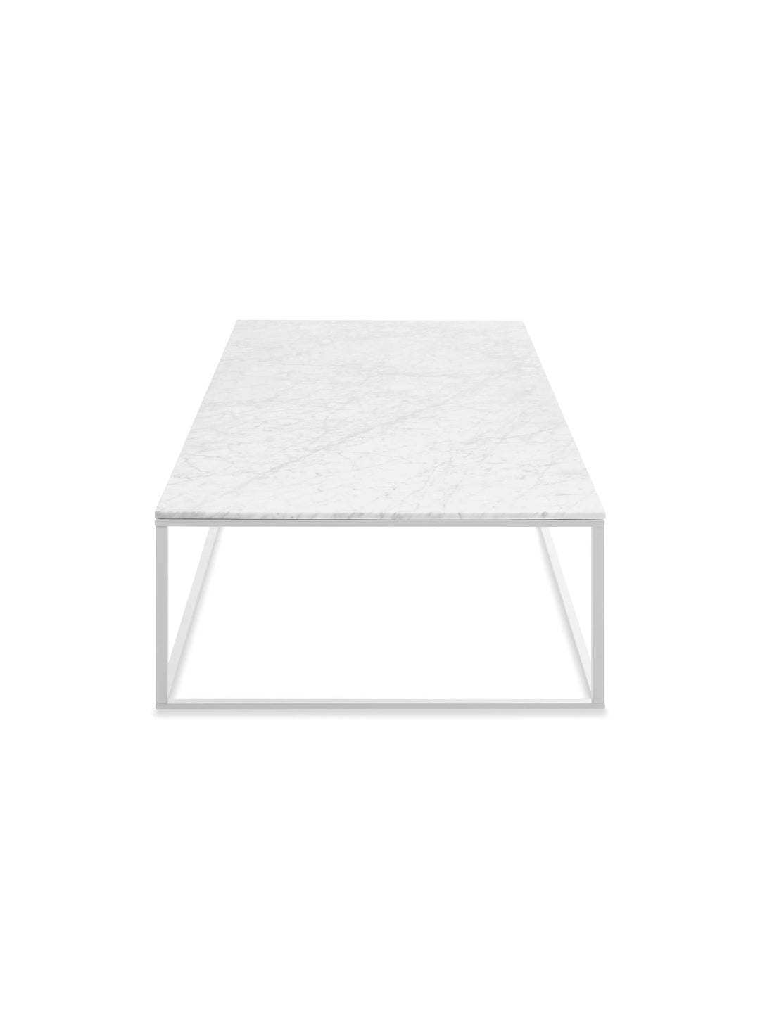 Table à café rectangulaire Minimalista Blu Dot : marbre naturel ou bois chaleureux au choix. marbre blanc, blanc