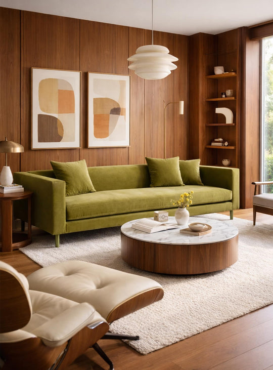 Sofa Blu Dot Mono au design minimaliste, élégant et confortable pour un salon moderne. vert