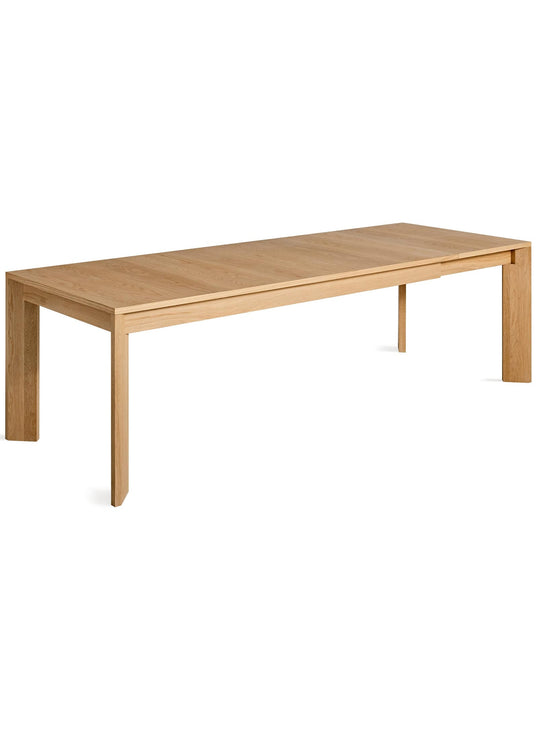Table Moreover Blu Dot : bois noble, lignes pures et rallonge invisible. chêne blanc