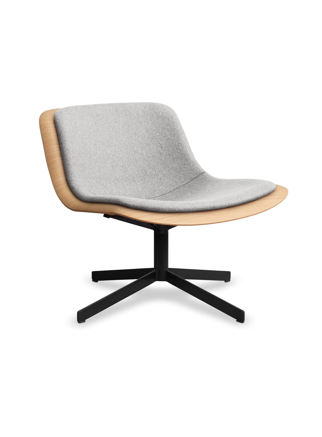 Blu Dot Nonesuch : chaise lounge en noyer ou chêne avec base pivotante. Chêne et gris clair.