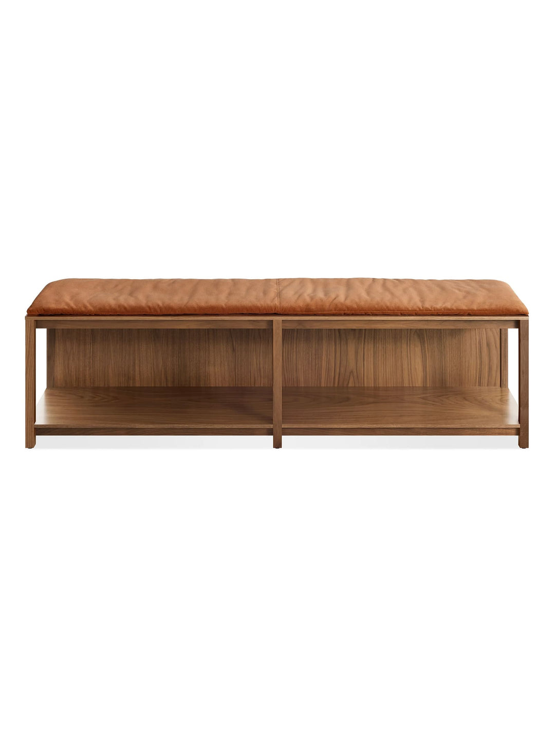 Banc Open Plan Blu Dot : banc design, bois naturel et usage polyvalent. coussin copper velvet