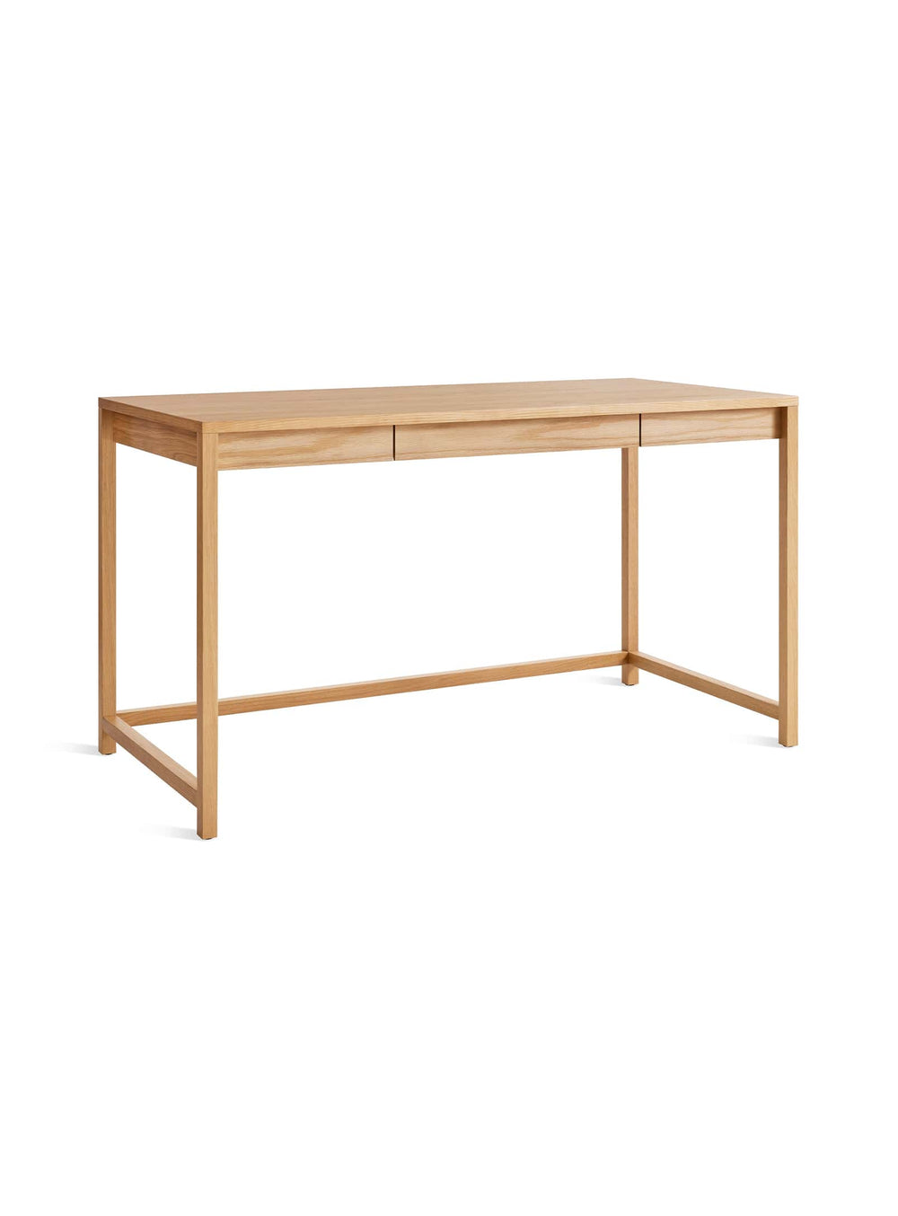 Blu Dot Open Plan : bureau élégant en bois avec tiroir central et pieds réglables. Chêne blanc.