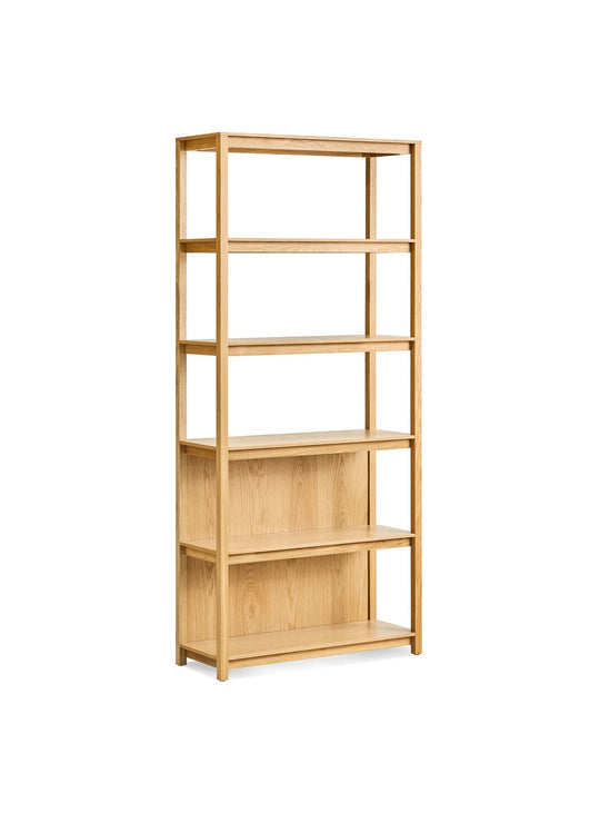 Bibliothèque Blu Dot Open Plan en bois massif au design ouvert et minimaliste pour livres et vinyles. chene blanc