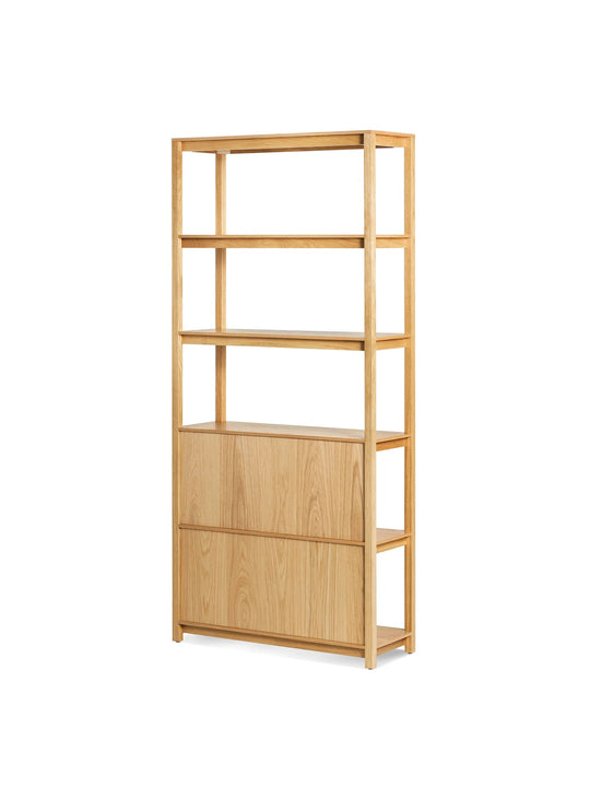 Bibliothèque Blu Dot Open Plan au design minimaliste, parfaite pour organiser livres, vinyles et objets déco. chene blanc