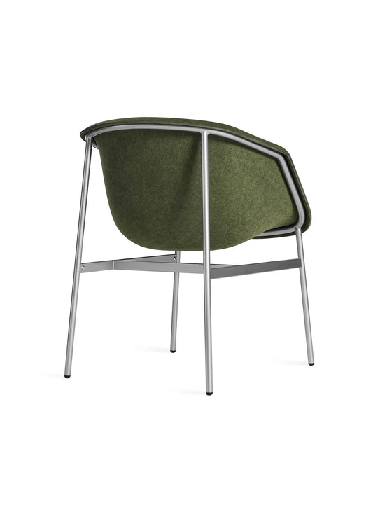 Chaise Past Life Blu Dot, mobilier design en feutre recyclé et acier noir. vert olive