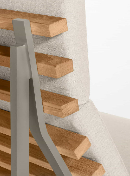 Sofa d’extérieur Perch 2 places de Blu Dot bois teck et aluminium durable. sunbrella linen