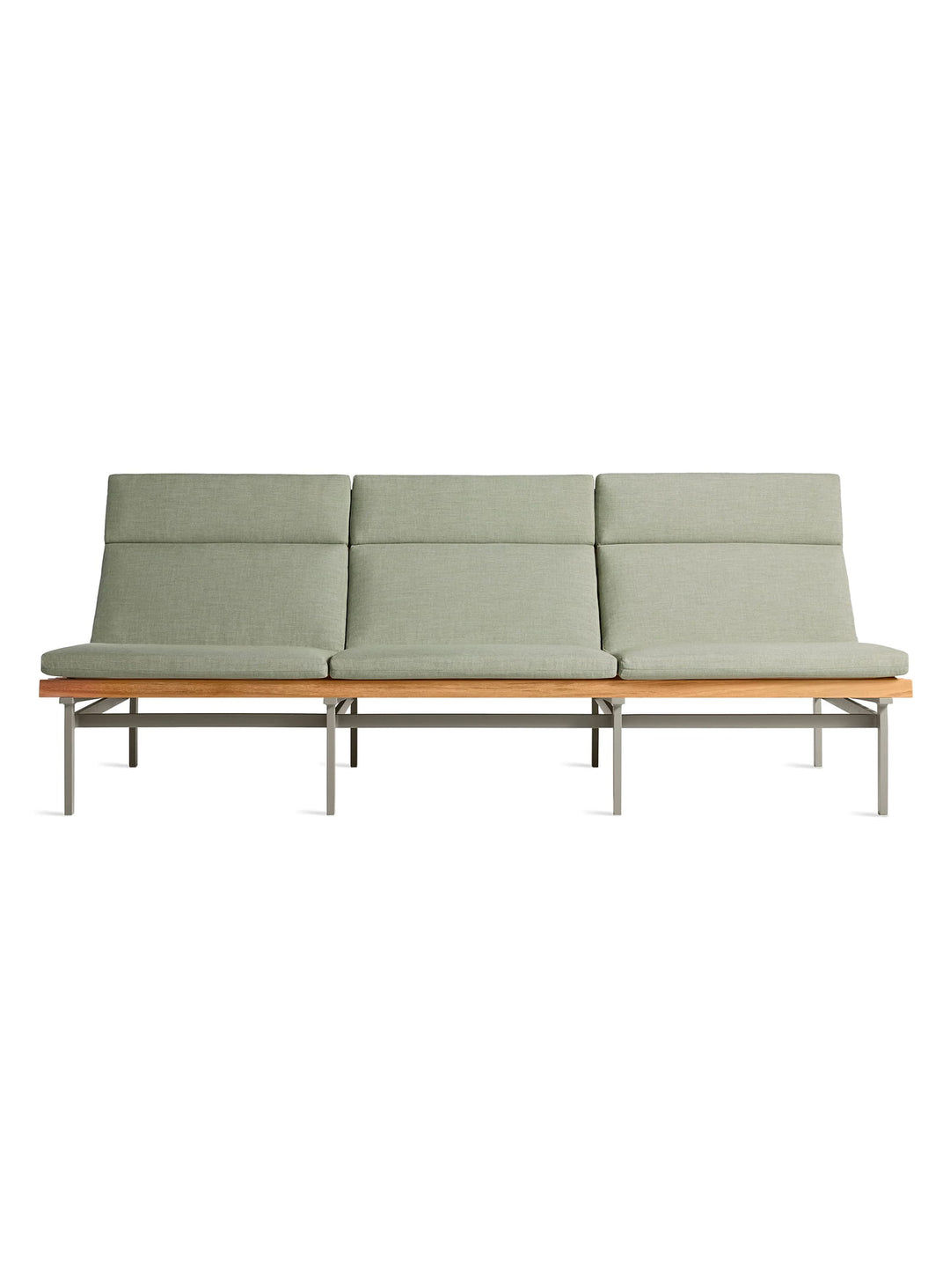 Sofa d’extérieur Perch 3 places de Blu Dot structure aluminium durable. sunbrella oasis