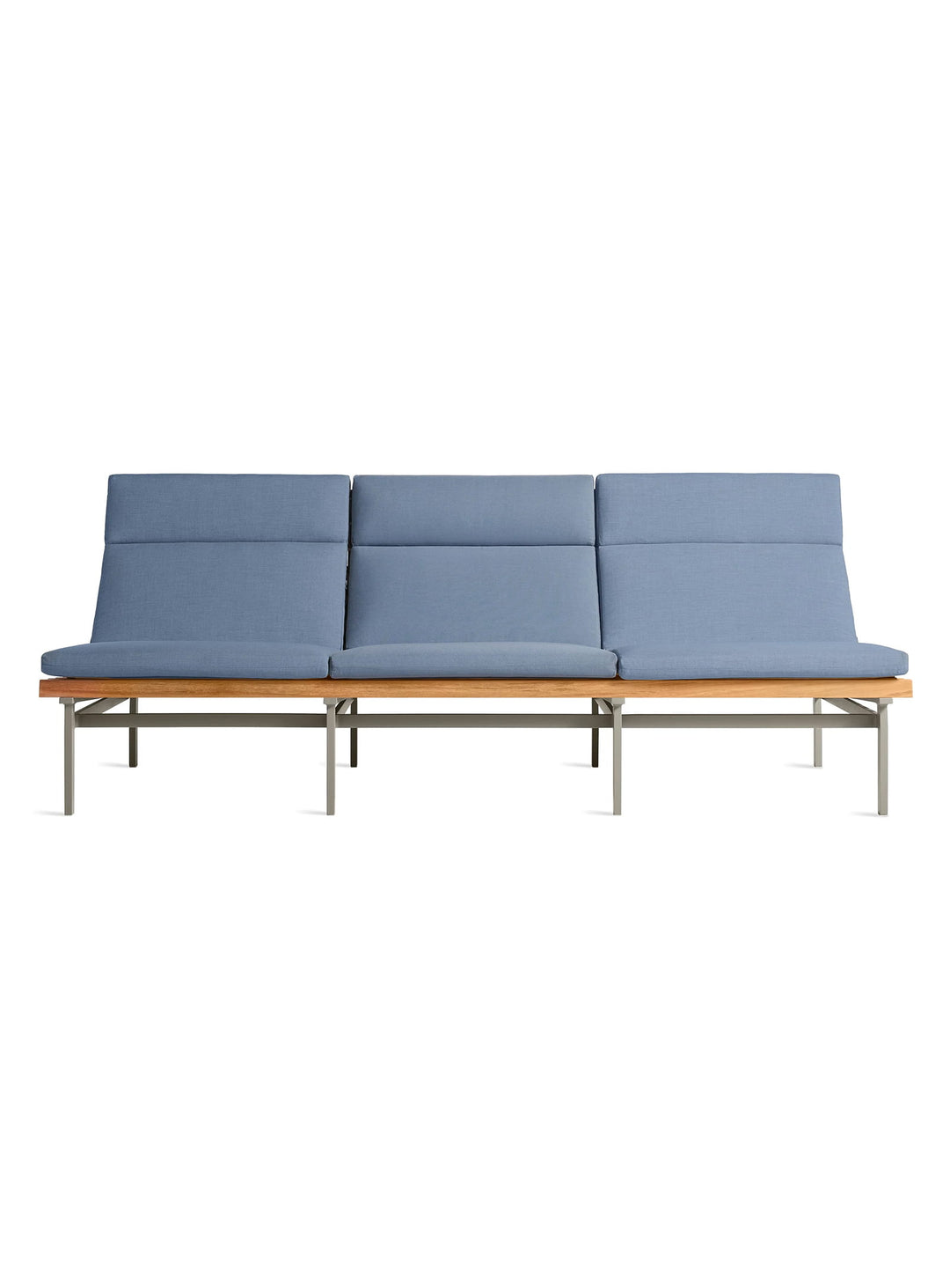 Sofa d’extérieur Perch 3 places de Blu Dot design contemporain en teck massif. sunbrella haze