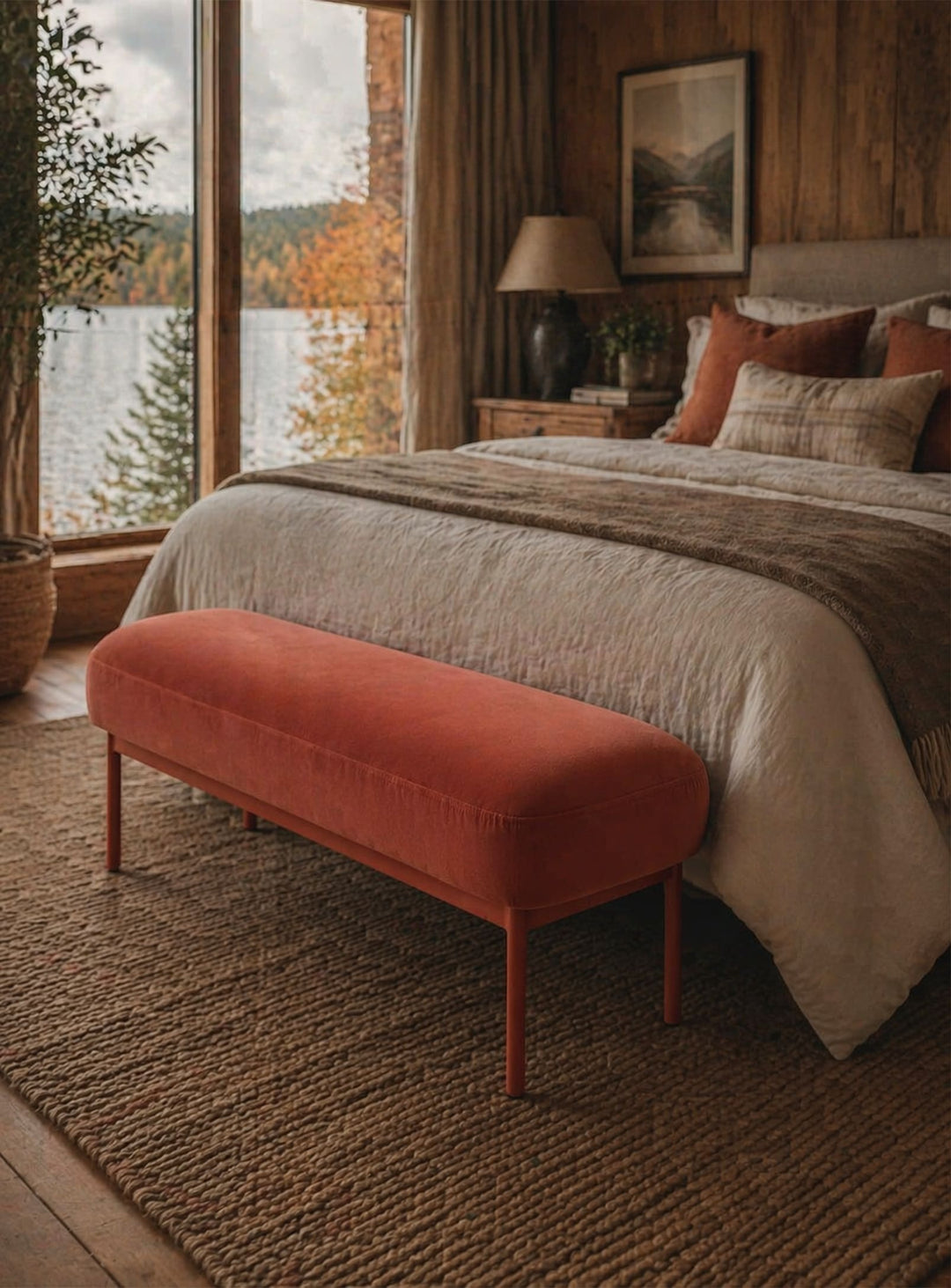 Banc Puff Puff Blu Dot : banc moderne, structure solide et esthétique. tomato velvet