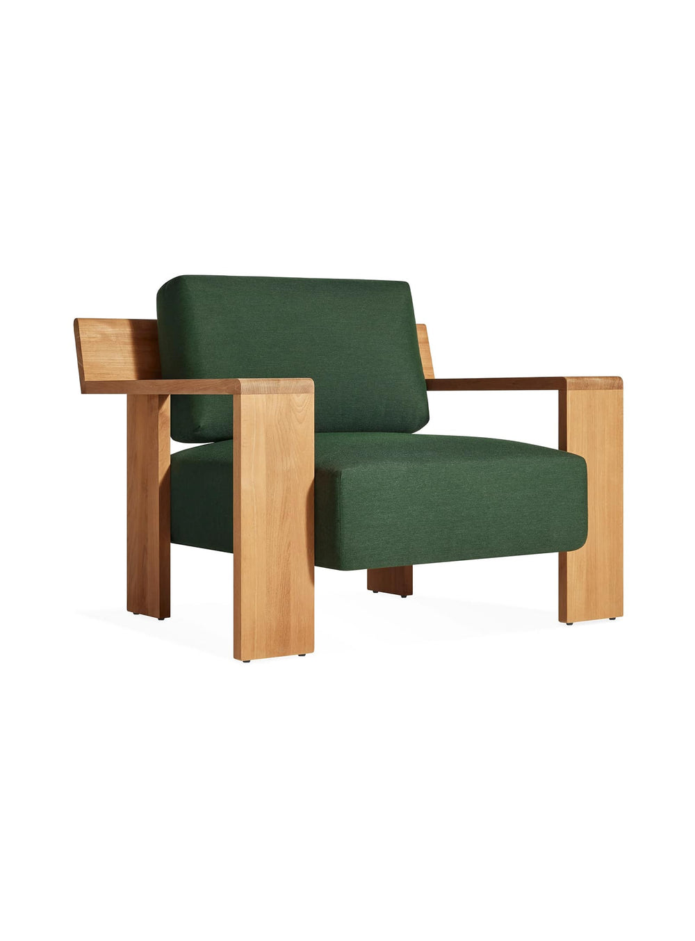 Fauteuil Ridge Blu Dot : fauteuil outdoor élégant, structure en teck et coussins Sunbrella®. sunbrella ivy